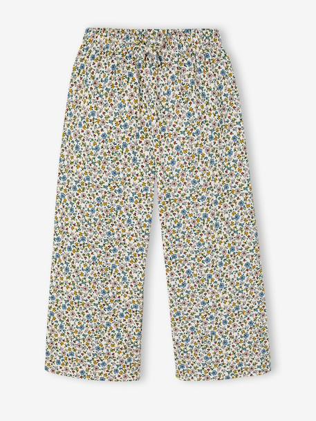 Wide-Leg Leggings with Honeycomb Effect for Girls coral+mauve+navy blue+printed white+sage green - vertbaudet enfant 