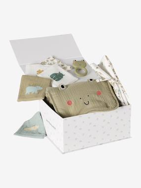 Coffret cadeau naissance 8 pièces : 1 hochet, 1 tapis à langer nomade, 5 lingettes, 1 pochette  - vertbaudet enfant