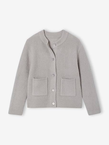 Girl's fine knit fluffy cardigan coral+marl grey+peony pink - vertbaudet enfant 