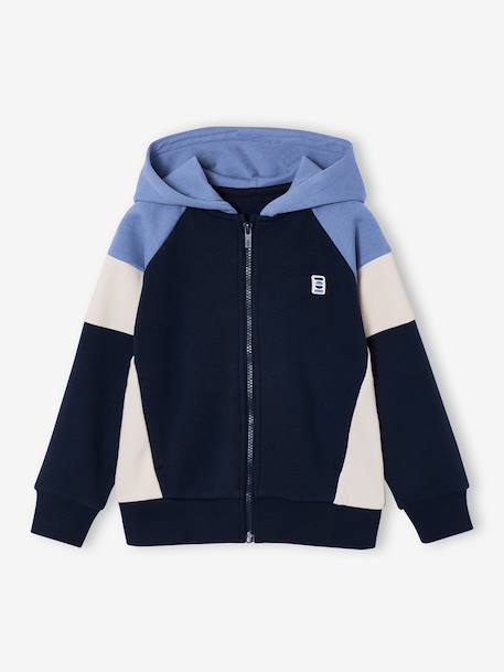 Zipped hooded sweatshirt for boys with colour block design green+medium blue+ochre - vertbaudet enfant 