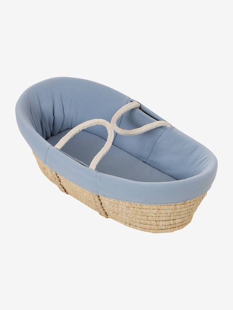 Carrycot Liner in Cotton Gauze grey blue+printed beige+white - vertbaudet enfant 