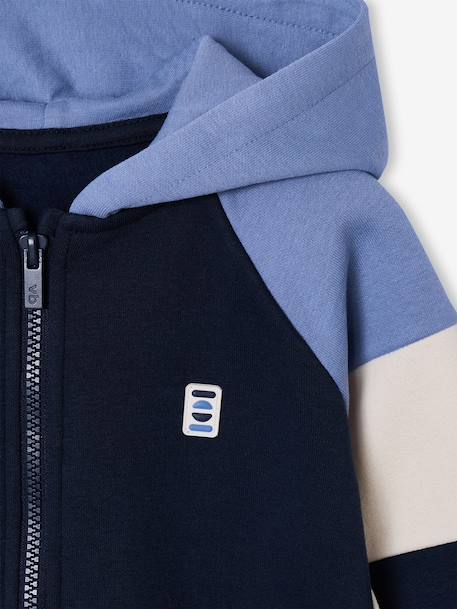 Zipped hooded sweatshirt for boys with colour block design green+medium blue+ochre - vertbaudet enfant 