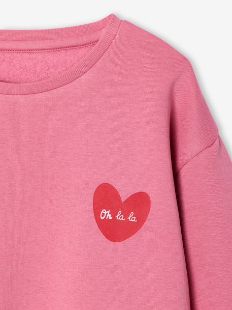 Basics Sweatshirt with Motif for Girls coral+peony pink+vanilla+violet - vertbaudet enfant 