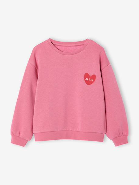 Basics Sweatshirt with Motif for Girls coral+peony pink+vanilla+violet - vertbaudet enfant 