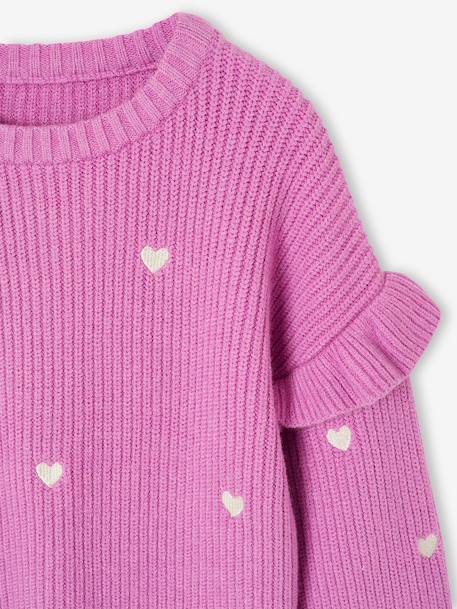 Pull fille brodé manches volantées écru+mauve+rayé marine+rouge - vertbaudet enfant 