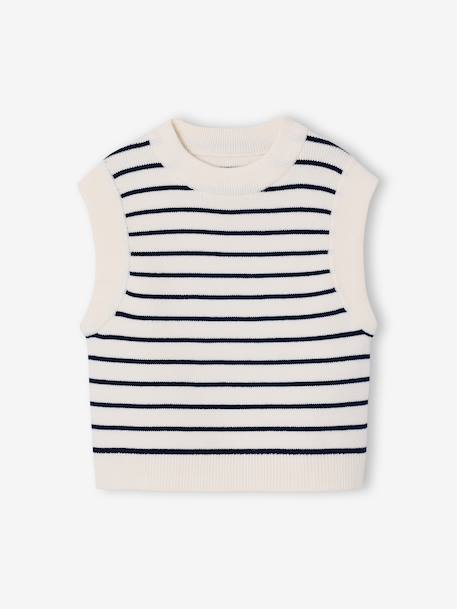 Sleeveless Jumper for Girls camel+ecru - vertbaudet enfant 