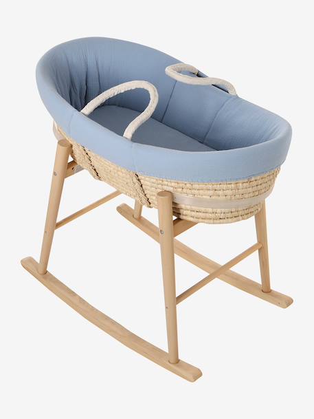 Carrycot Liner in Cotton Gauze grey blue+printed beige+white - vertbaudet enfant 
