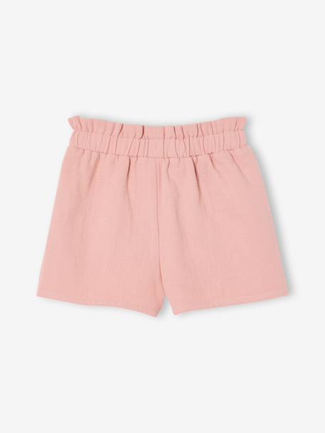 Girl's paperbag shorts in twill rosy - vertbaudet enfant 