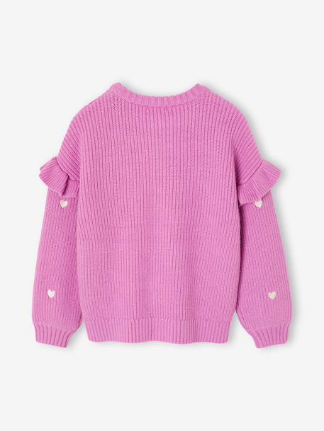 Jumper with Ruffled Sleeves for Girls ecru+mauve+red+striped navy blue - vertbaudet enfant 