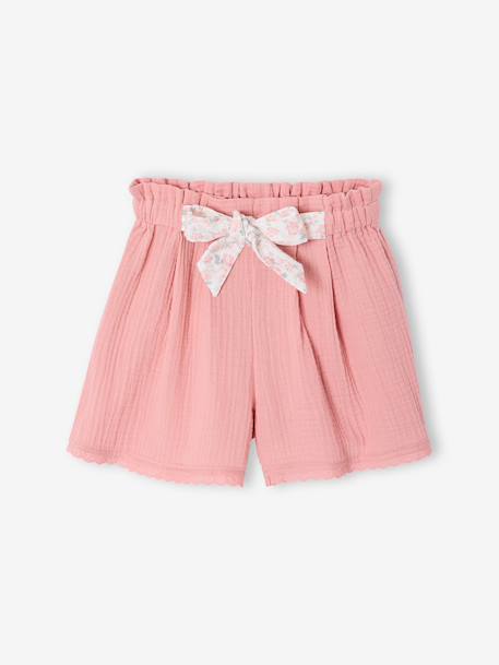 Cotton gauze shorts for girls blush+light blue+old rose - vertbaudet enfant 
