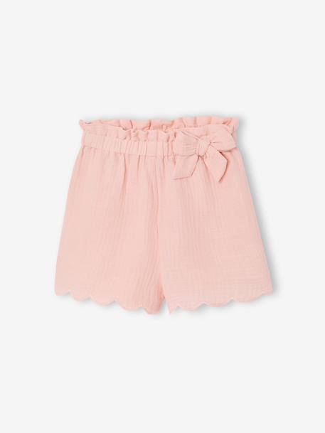 Frilly girls' shorts in cotton gauze pale pink+sage green - vertbaudet enfant 