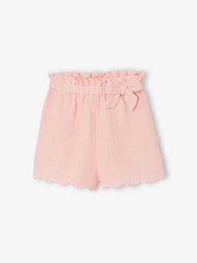 -Short fille volanté en gaze de coton