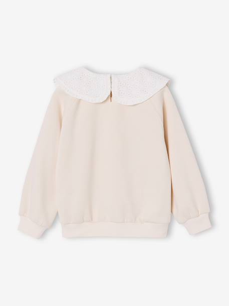 Sweat fille col claudine broderie anglaise écru+gris chiné+mauve+rose pâle+rouge - vertbaudet enfant 