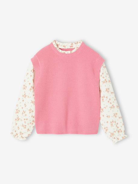 Girl's 2-in-1 jumper with sleeves grey blue+rose - vertbaudet enfant 