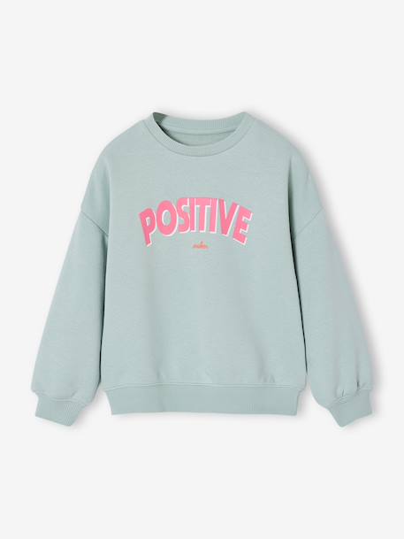 Girl's sweatshirt with positive message aqua green+pale pink - vertbaudet enfant 