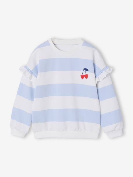 Sweat fille rayé manches à volants bleu pâle+marine+pivoine+rouge+vieux rose - vertbaudet enfant 