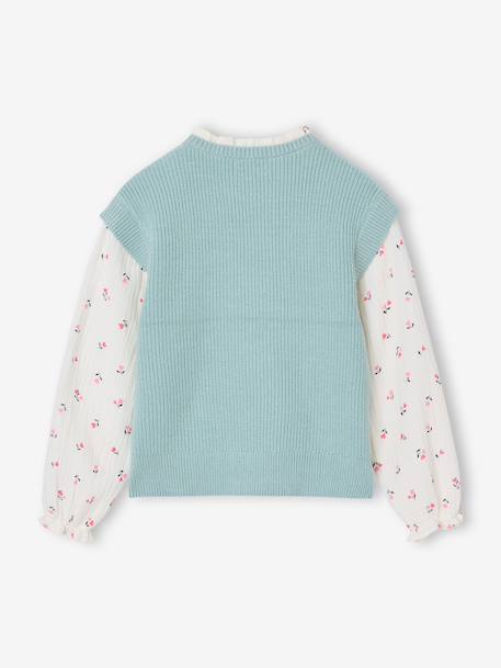 Girl's 2-in-1 jumper with sleeves grey blue+rose - vertbaudet enfant 