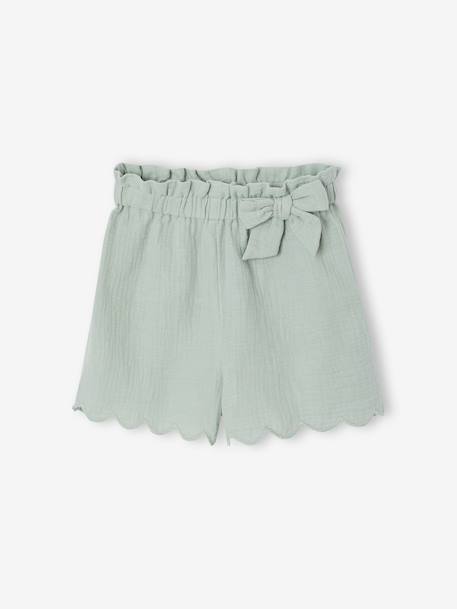 Frilly girls' shorts in cotton gauze pale pink+sage green - vertbaudet enfant 