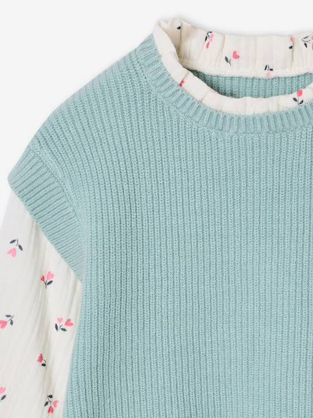 Girl's 2-in-1 jumper with sleeves grey blue+rose - vertbaudet enfant 