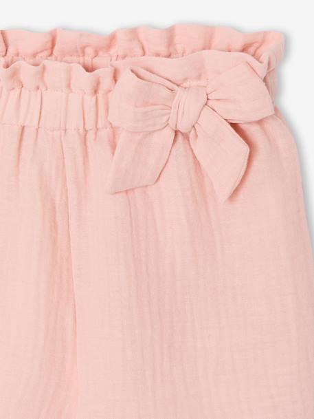 Frilly girls' shorts in cotton gauze pale pink+sage green - vertbaudet enfant 