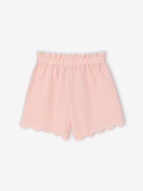 Frilly girls' shorts in cotton gauze pale pink+sage green - vertbaudet enfant 