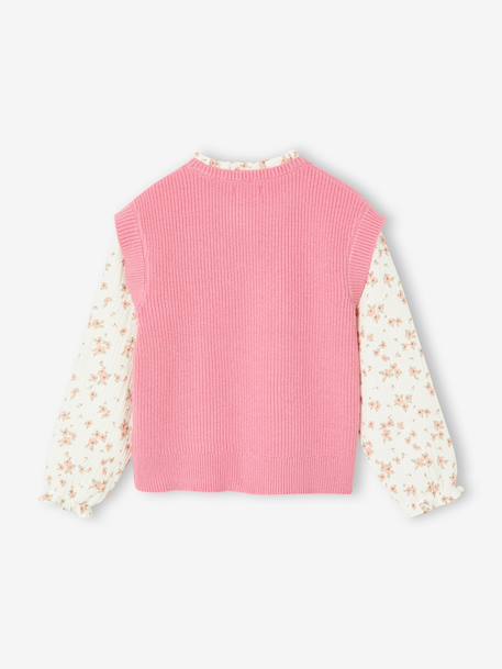 Girl's 2-in-1 jumper with sleeves grey blue+rose - vertbaudet enfant 