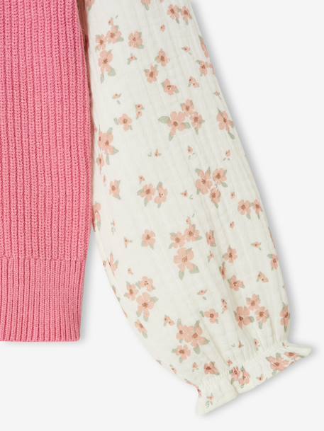 Girl's 2-in-1 jumper with sleeves grey blue+rose - vertbaudet enfant 