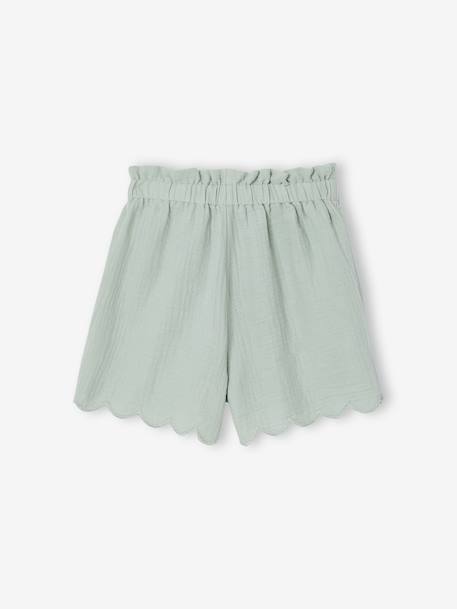 Frilly girls' shorts in cotton gauze pale pink+sage green - vertbaudet enfant 