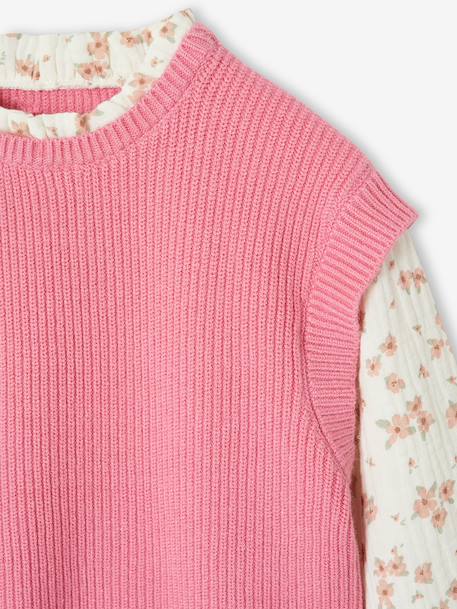 Girl's 2-in-1 jumper with sleeves grey blue+rose - vertbaudet enfant 