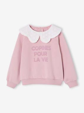-Sweat fille col claudine broderie anglaise