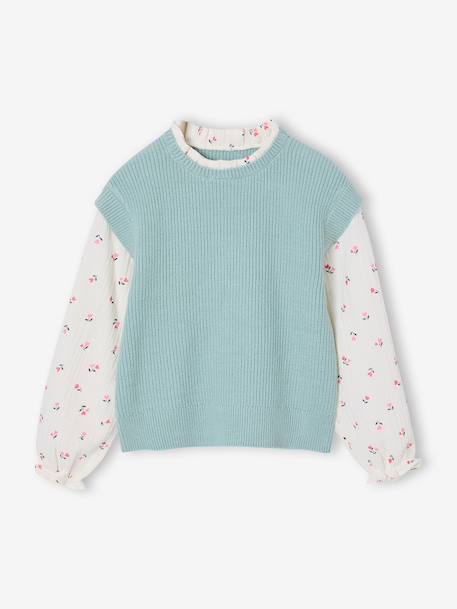 Girl's 2-in-1 jumper with sleeves grey blue+rose - vertbaudet enfant 