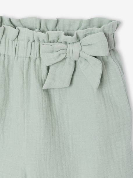 Frilly girls' shorts in cotton gauze pale pink+sage green - vertbaudet enfant 
