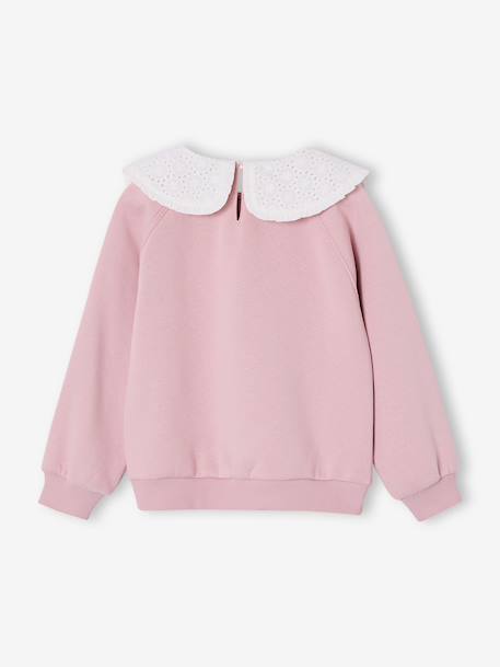 Sweat fille col claudine broderie anglaise écru+gris chiné+mauve+rose pâle+rouge - vertbaudet enfant 
