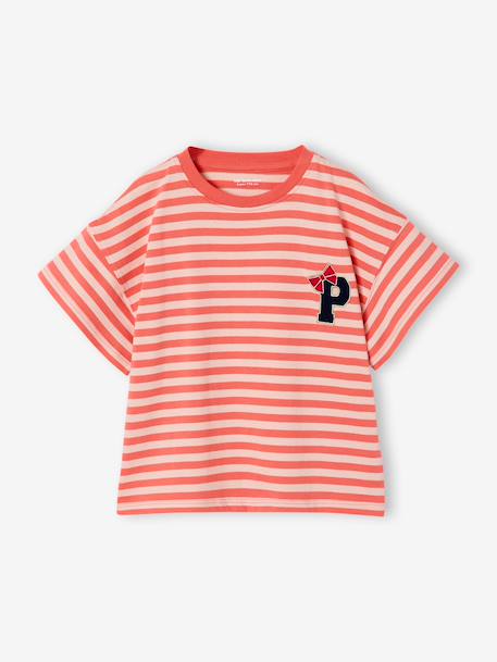 Fancy girl's t-shirt coral+navy blue - vertbaudet enfant 
