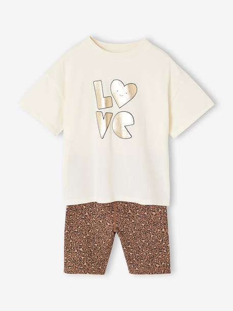 Girl's T-shirt and cycling shorts set ecru - vertbaudet enfant 