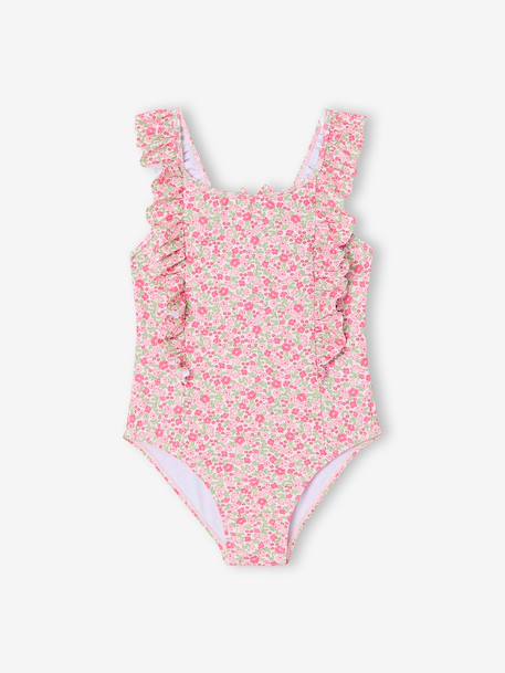 Girl's floral swimsuit pale pink - vertbaudet enfant 