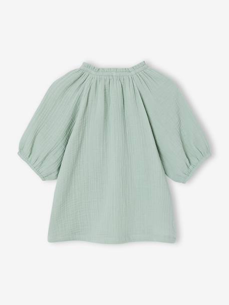 Girl's cotton gauze blouse ecru+sage green+vanilla - vertbaudet enfant 