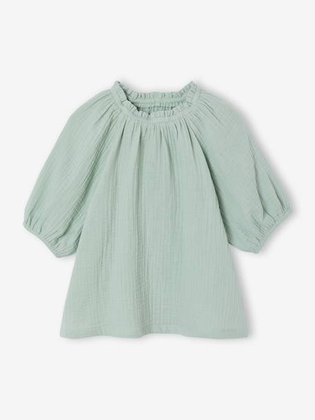 Girl's cotton gauze blouse ecru+sage green+vanilla - vertbaudet enfant 
