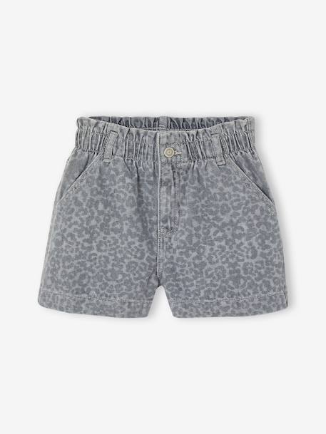 Girls' patterned denim shorts grey+light blue - vertbaudet enfant 