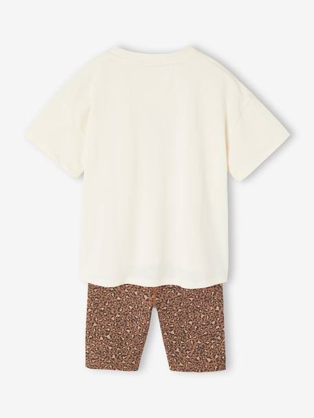 Girl's T-shirt and cycling shorts set ecru - vertbaudet enfant 