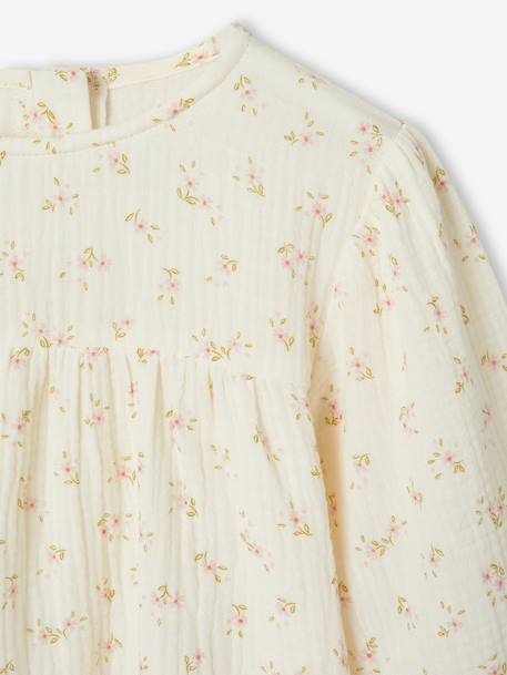 Printed Cotton Gauze T-Shirt for Girls ecru - vertbaudet enfant 