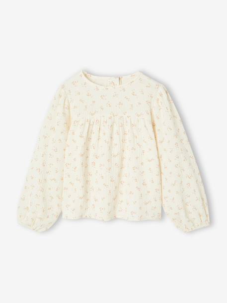 Printed Cotton Gauze T-Shirt for Girls ecru - vertbaudet enfant 