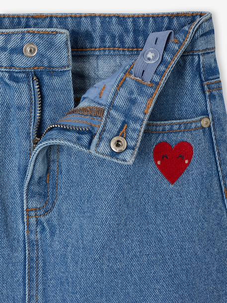 Denim Skirt with Broderie Anglaise for Girls medium blue - vertbaudet enfant 