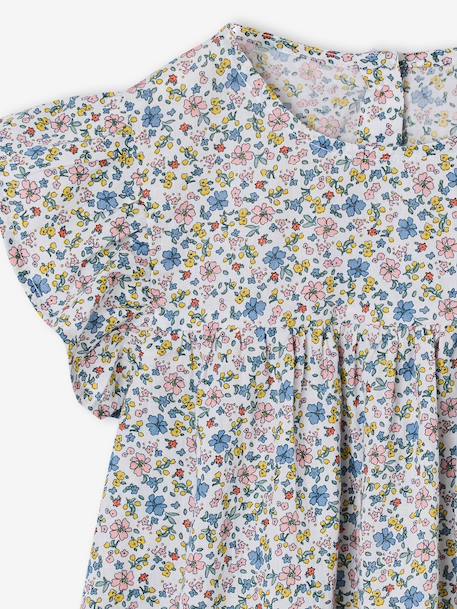 Blouse with Flower Motifs & Short Ruffled Sleeves for Girls chequered red+printed white - vertbaudet enfant 
