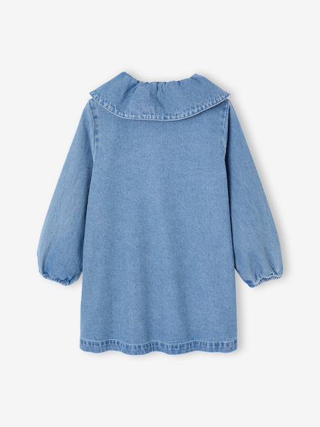 Girl's denim dress with frilled collar medium blue - vertbaudet enfant 