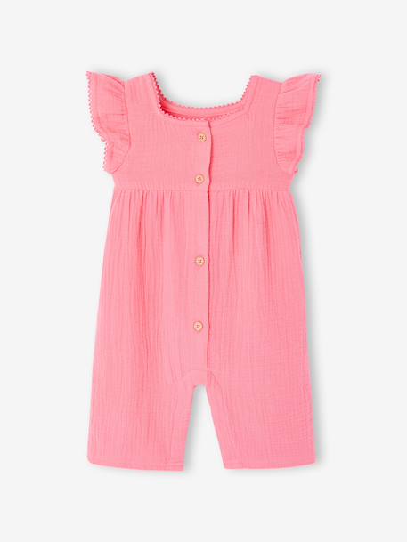 Baby girl's playsuit in cotton gauze rose - vertbaudet enfant 