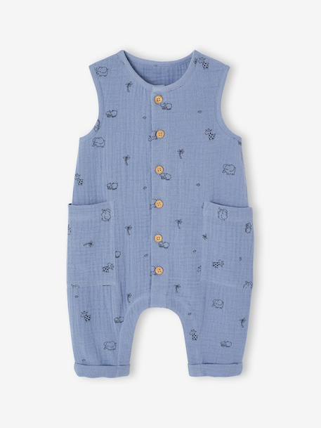 Cotton Gauze Jumpsuit for Newborns blue+ecru+sage green - vertbaudet enfant 