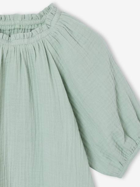 Girl's cotton gauze blouse ecru+sage green+vanilla - vertbaudet enfant 