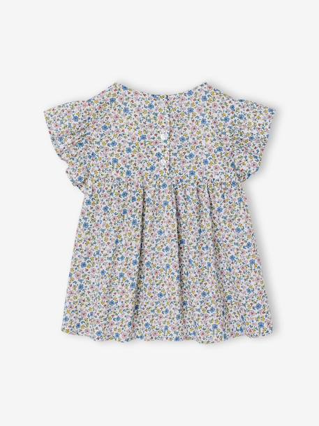 Blouse with Flower Motifs & Short Ruffled Sleeves for Girls chequered red+printed white - vertbaudet enfant 