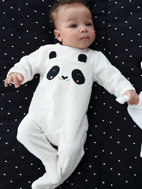 Velour Sleepsuit for Babies, Press Studs on the Back White - vertbaudet enfant 